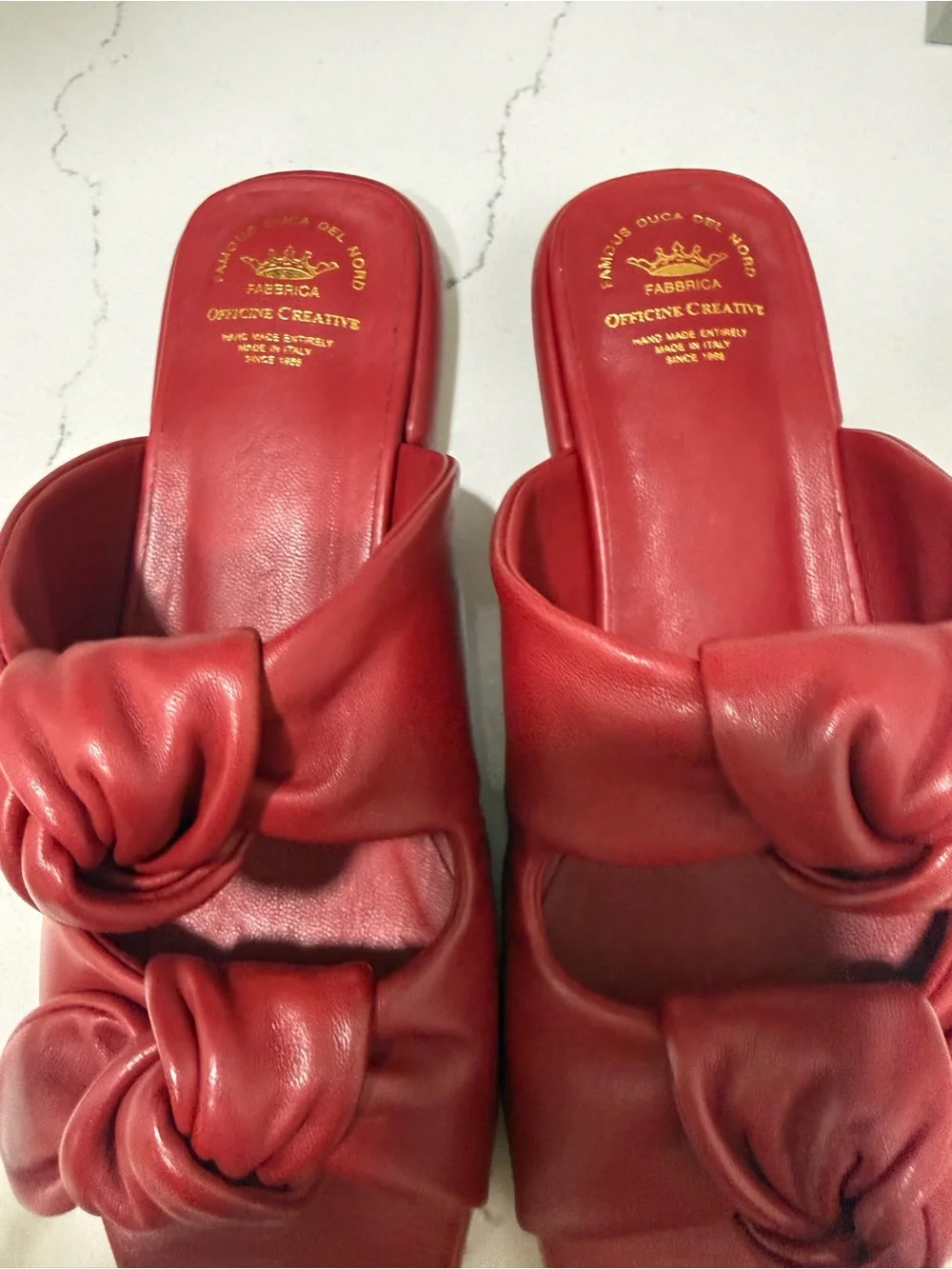 Officine Creative Red Knotted Double-Strap Slide Sandals